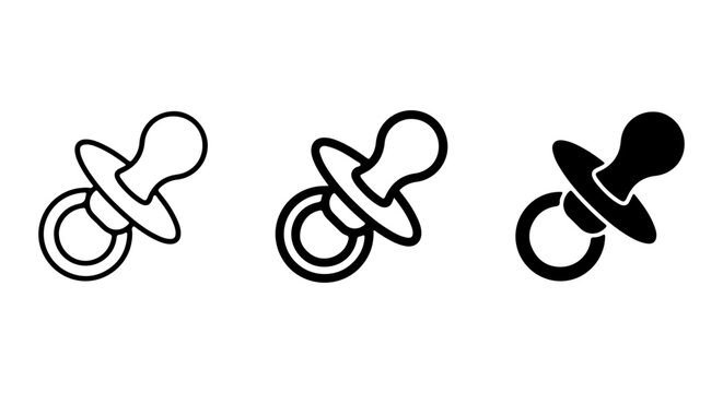 Baby Pacifier Icons, Soothing Nipple Symbols, Infant Soother Vector Graphics, Newborn Comfort