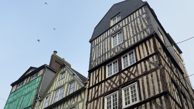 Historic Half Timbered Wooden Buildings in Rouen Old City Center France