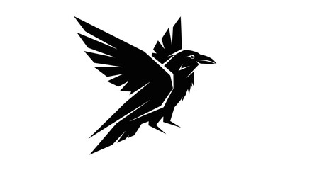 Fototapeta premium Dynamic black crow silhouette flying against white background.