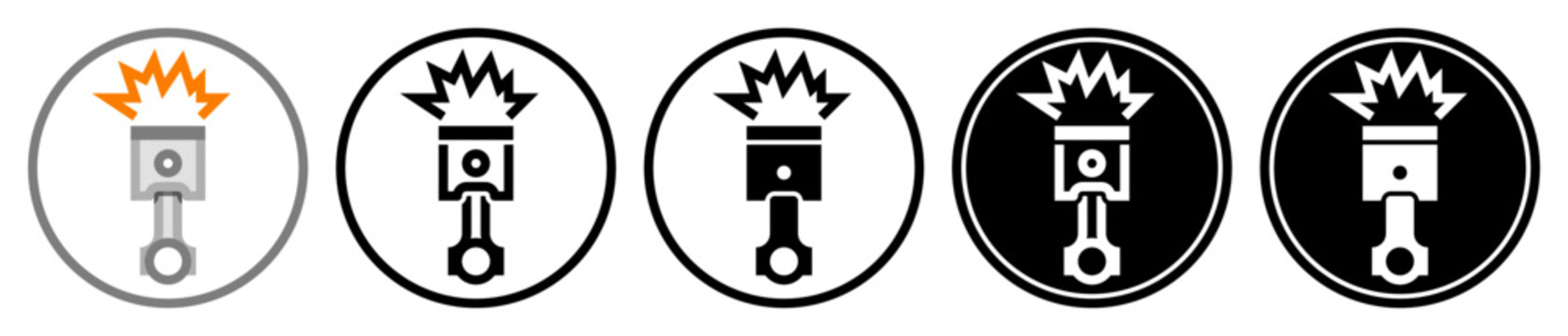 Flat piston icons, in outline, solid, and inverted styles