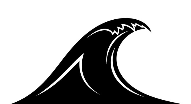 Dynamic breaking ocean wave silhouette vector art.
