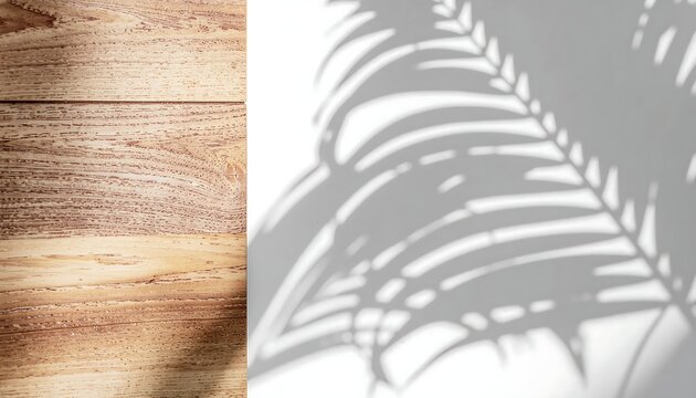 Wooden Texture with Palm Leaf Shadow.