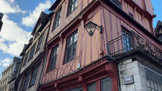 Historic Half Timbered Wooden Buildings in Rouen Old City Center France