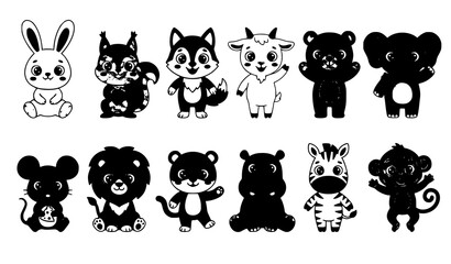 Fototapeta premium Cute Baby Animals Flat Vector Set with Big Eyes Cartoon Nursery Characters