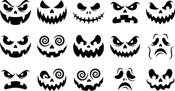 Black and white of various animal heads and faces skull feline