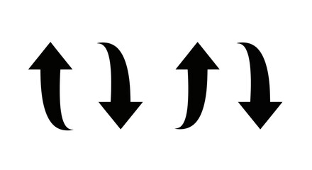 Black arrows, curved up and down, direction symbols, navigation icons, vector graphics © Viadalla