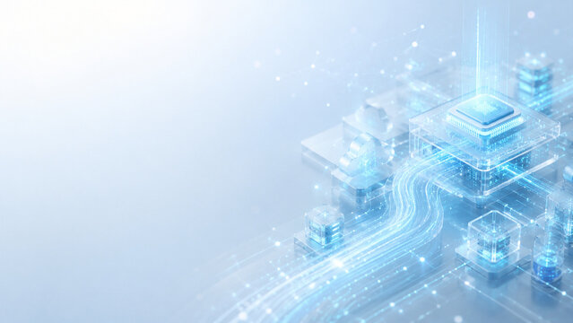 Artificial Intelligence Infrastructure Background with Cloud Computing, Neural Data Highways and Enterprise AI Architecture