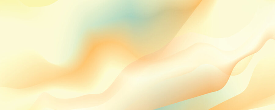 Abstract background with soft gradient wavy folds. Pastel beige, orange, and blue liquid curves banner template for modern design vector illustration