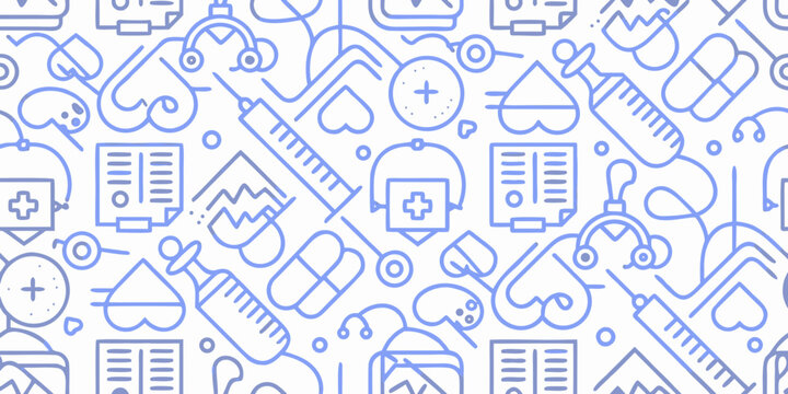 Healthcare Line Pattern With Stethoscopes Syringes And Medical Charts