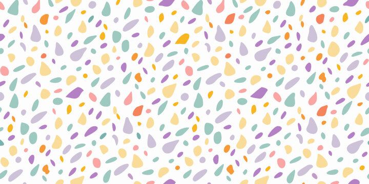Colorful terrazzo pattern with irregular shapes on a white background