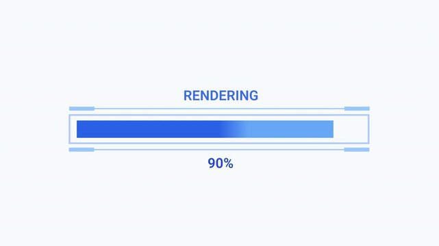 Minimal animated rendering progress bar showing 90 percent completion on a clean white background. Ideal for loading screens, processing, upload, download, software, and technology projects.