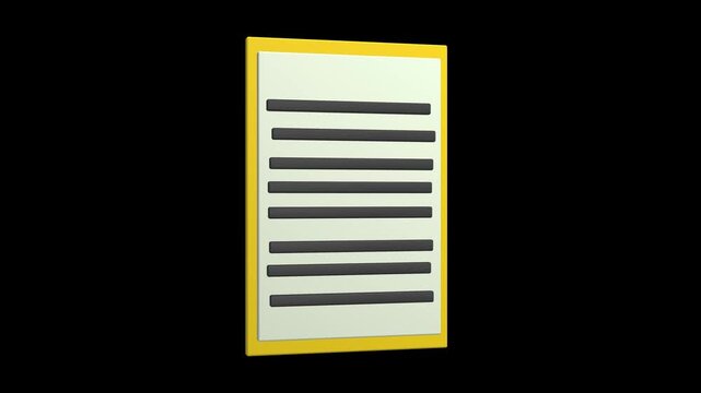 3D Animated Note Paper Checklist Document Icon on Black Background