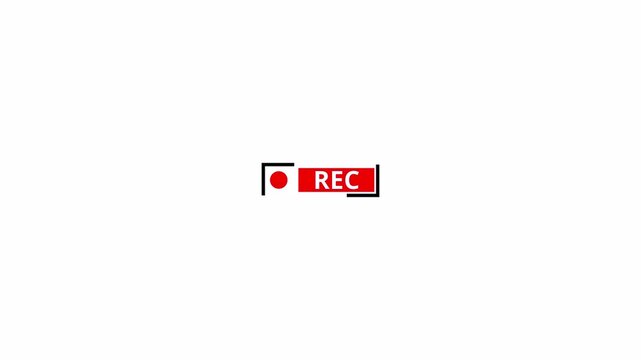 Recording Icon Button Animation on Alpha Channel,rec icon, rec button 4k animation on white and black background , Animated recording button with red light and the word rec pulses gently.