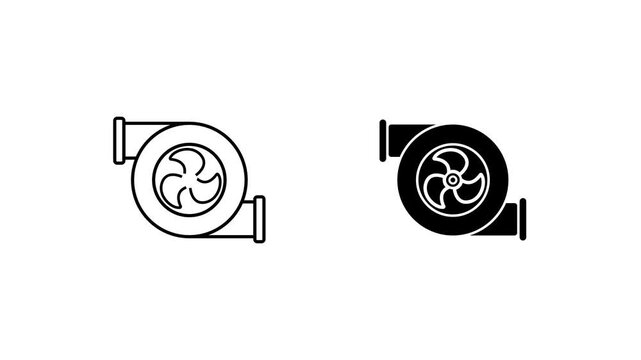 Water pump water motor Multi Style Icon Animation.  A heavy duty water pump is pumping water. Dynamic industrial pumps and pipe. 