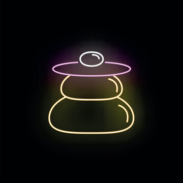 Stacked zen stones neon icon representing balance, relaxation, and wellness spa therapy