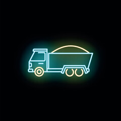 Fototapeta premium Dump truck icon transporting bulk material using a vibrant neon effect
