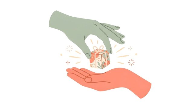 short Hand Giving Gift to Palm &mdash; Coral Sage Random Acts of Kindness Day Flat Vector