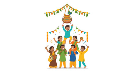 Obraz premium Happy Indian Family Celebrating Traditional Festival with Pot Carrying and Decorations