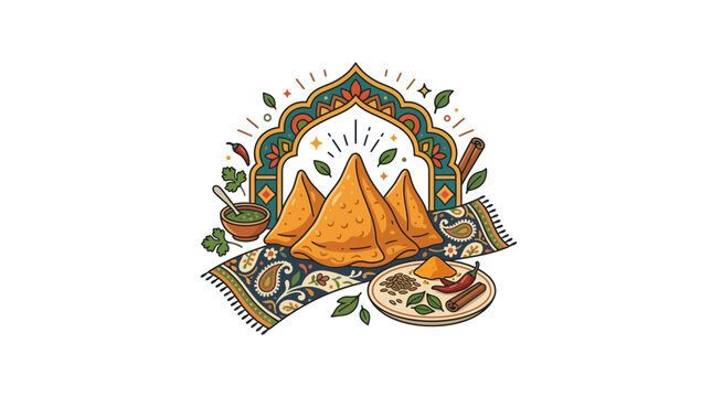 Traditional Middle Eastern Samosa with Spices and Decorative Elements