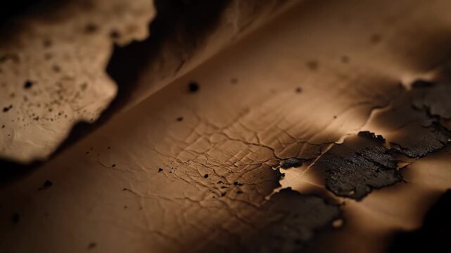burnt paper texture with charred edges on aged vintage parchment depicting a dramatic and mysterious old document background