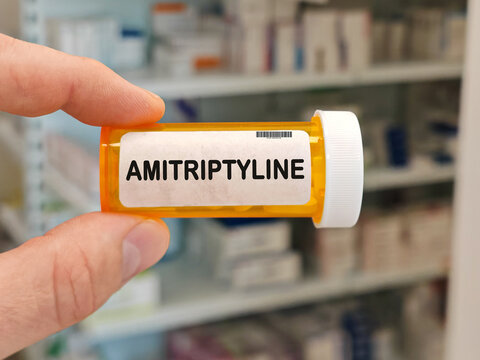 Box of AMITRIPTYLINE tricyclic antidepressant for depression and nerve pain