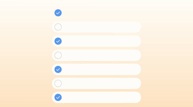 Minimal vertical to do list infographic vector with rounded task rows, alternating blue checkmarks and empty circles on warm background for productivity, planning, checklist and app UI design