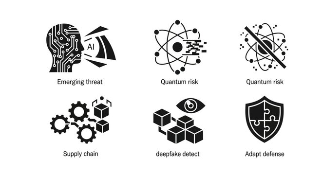 AI, Quantum Computing, Supply Chain, Deepfake, and Cybersecurity Icons