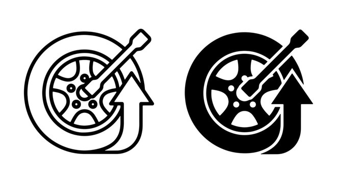 Car Tire Change Icons, Wheel Repair Service Symbols, Automotive Maintenance Vector Set