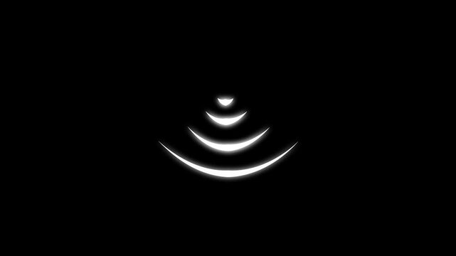 Wi fi wireless internet network connection icon, technology wireless signal icon, glowing Looping Isolated on black background. Internet access glowing icon concept, wireless internet connection.