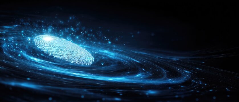 Glowing cosmic phenomenon with swirling blue energy and scattered bright particles
