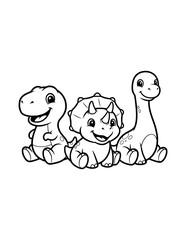 Cute Dinosaur Friends Coloring Page for Kids. Simple Dinosaur Outline Illustration for Children. © Salma