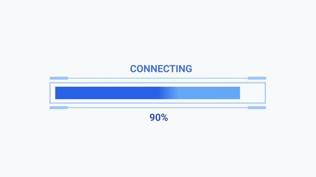 Minimal animated connecting progress bar showing 90 percent completion on a clean white background. Ideal for network connection, internet access, software, web, and technology projects.