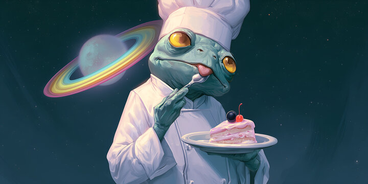 The Cosmic Cake‑Taster: A Chef from the Stars and a Slice of Sweet Orbit, ai generated.