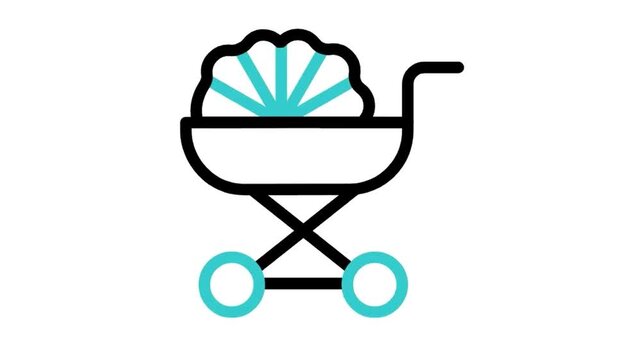 Animated Baby Stroller Pram Carriage Transport Line Icon (Use Multiply Blend Mode)