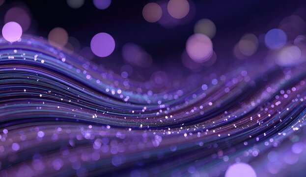 Ethereal purple waves with shimmering lights and bokeh, soft focus background