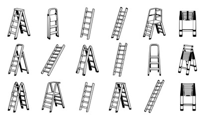 White ladder vector set step extension folding and telescopic ladder illustrations eps10 © MST