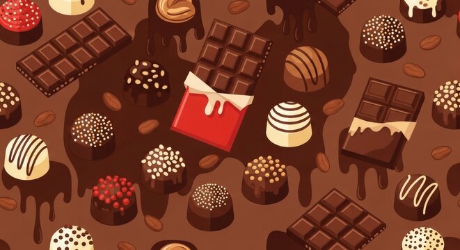 Chocolate Dessert Seamless Pattern with Assorted Sweets