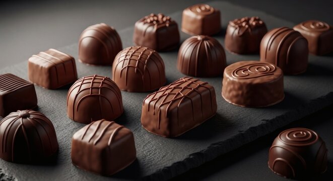 Gourmet Assorted Chocolate Pralines on Dark Background