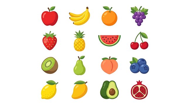 Colorful fruit and flower vector illustration set.