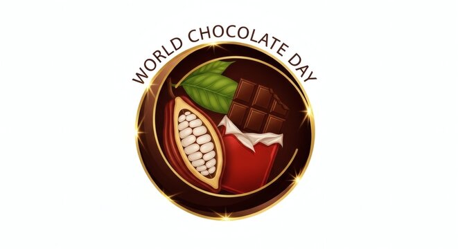 World Chocolate Day Circular Cocoa and Fruit Emblem