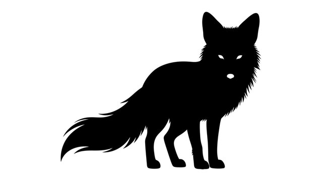 Silhouette of a Sly Fox: A striking black silhouette of a fox stands alert, its bushy tail fanned out, conveying a sense of cunning and mystery. Its piercing eyes glow subtly.