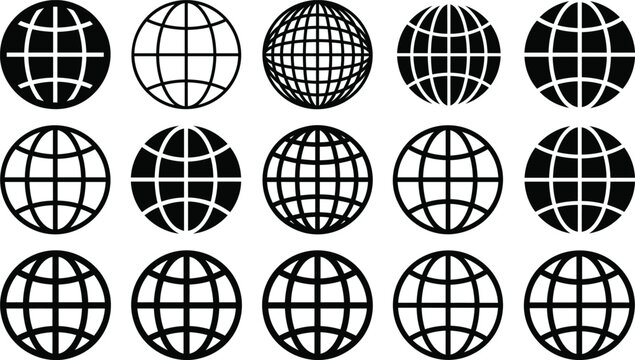Set of globe icons, vector illustration of world map symbols