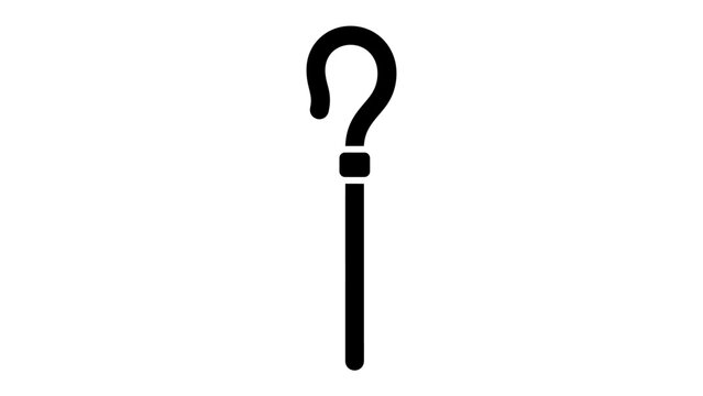 Question Mark Walking Stick Icon: A simple, modern graphic representation of a question mark integrated into the handle of a walking stick, symbolizing inquiry, guidance, or a quest for answers.