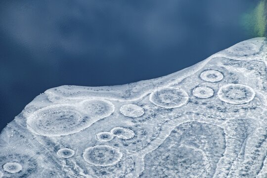 Abstract patterns in the ice of the partly frozen K&ouml;nigssee, detailed view, Berchtesgaden National Park, Sch&ouml;nau am K&ouml;nigssee, Berchtesgadener Land, Upper Bavaria, Germany