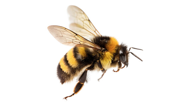 Fluffy bumblebee insect sitting profile view isolated on a transparent background wildlife graphic element