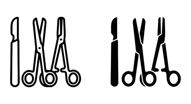 Surgical Instruments Vector Icons, Medical Tools Set, Scalpel and Forceps Graphics, Healthcare Clip Art