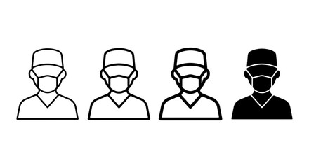 Fototapeta premium Medical Professionals Icons, Doctor Nurse Face Mask Silhouette, Healthcare Personnel Vector Set