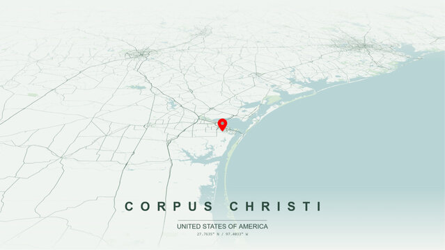 Modern minimalist vector map of Corpus Christi, Texas, USA. High-quality scalable illustration of Corpus Christi city grid, Port of Corpus Christi, Harbor Bridge for posters design.