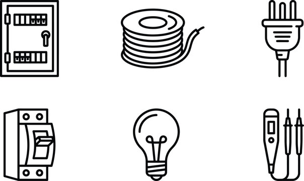 Electrical installation icons with panel plug and circuit breaker