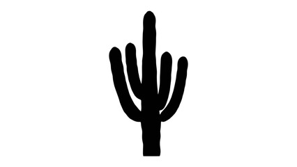 Silhouette of a Saguaro Cactus: A stark black silhouette of a Saguaro cactus stands tall against a pure white background, a classic symbol of the desert landscape. © Md